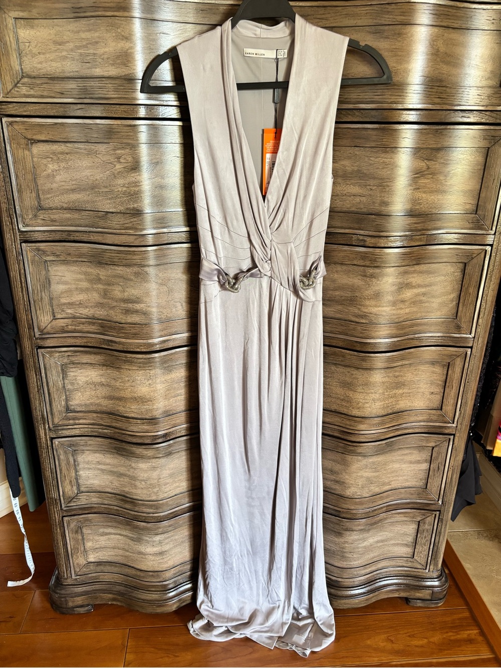 Karen Millen Sleeveless Draped Maxi Dress in Soft Taupe - Picture 2 of 12